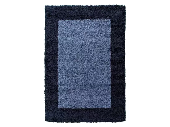 Tapis poils longs shaggy Ø200cm rond tissé bleu et bleu foncé motif simple