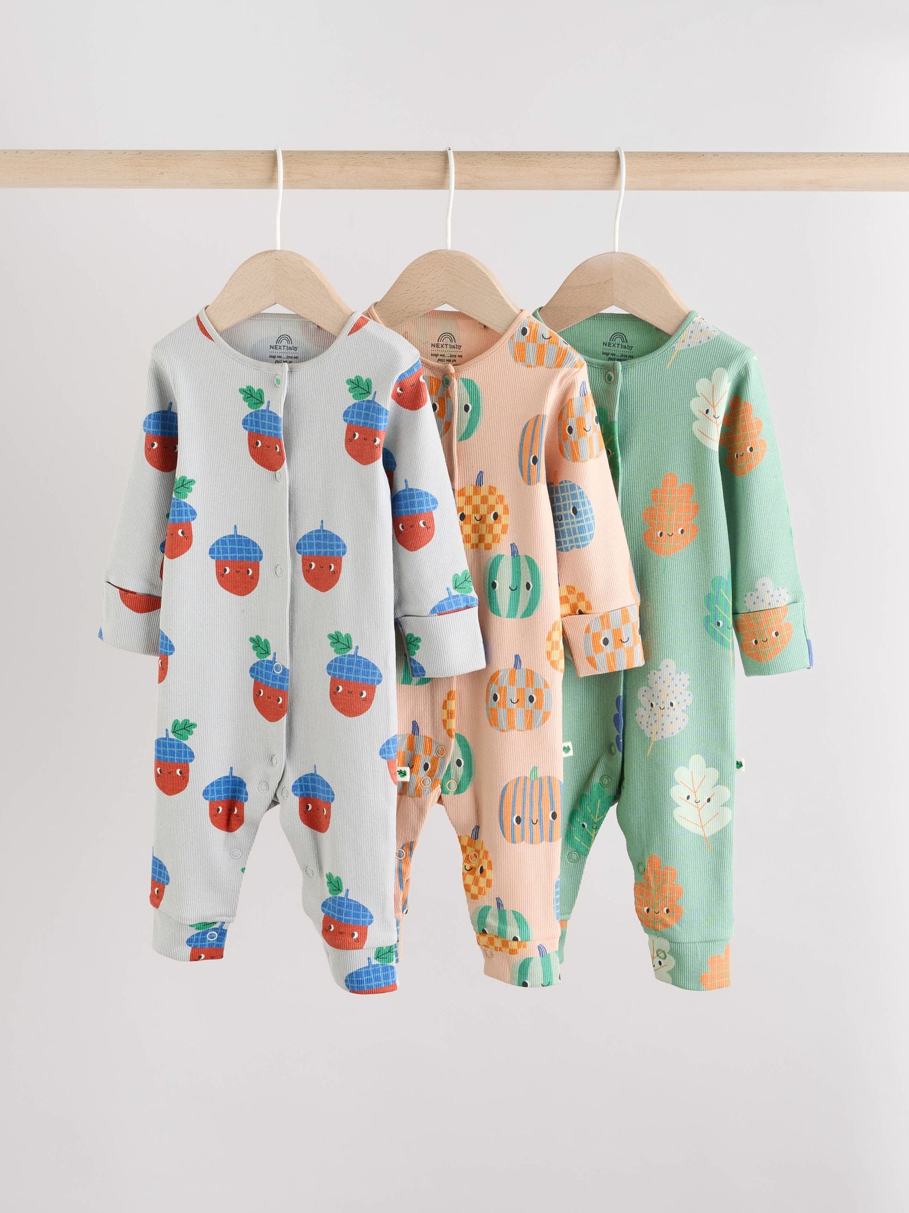 Groen - Verpakking van 3 baby pyjama's zonder voetjes met herfstpompoen (0mnd-3jr)