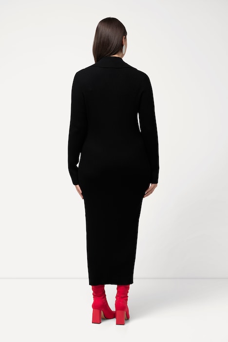 Strickkleid, Rippstrick, Zipper, Klappkragen, Langarm