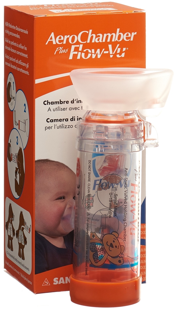 AEROCHAMBER PLUS Flow-Vu mit Maske (0-18 Monate)<br>1 Stück, orange