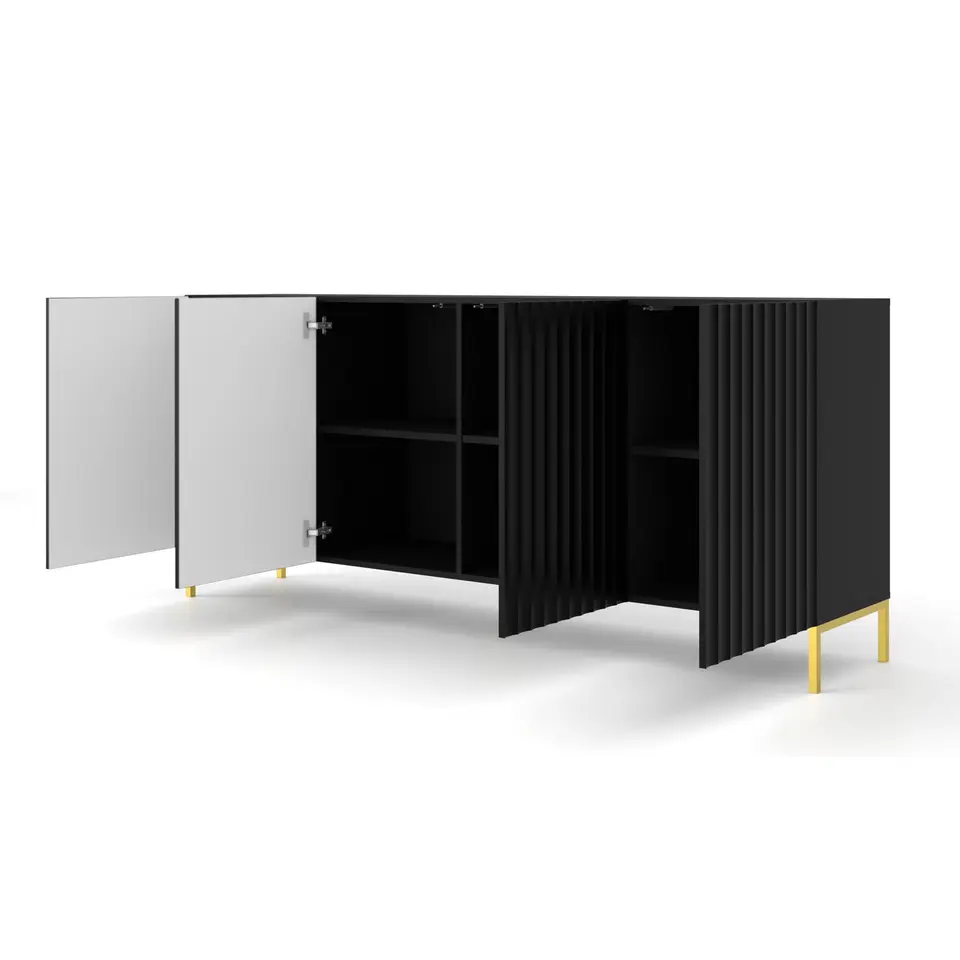 WAVE dressoir 4D 200 cm mat zwart   gouden frame
