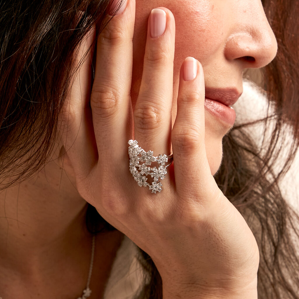 Bague Midnight Flower Argent Blanc Oxyde De Zirconium
