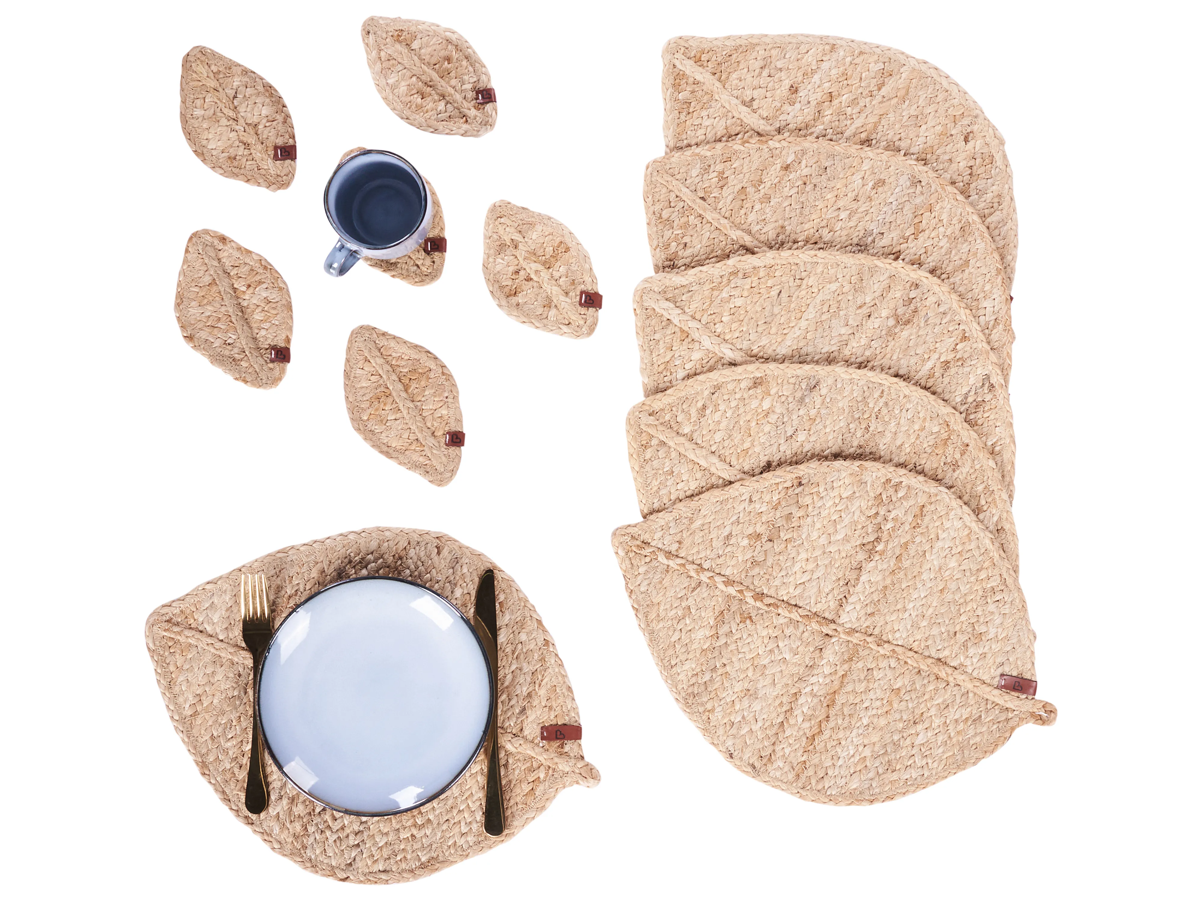 Placemats en onderzetters set PEPPERLEAF Natuurlijk Jute