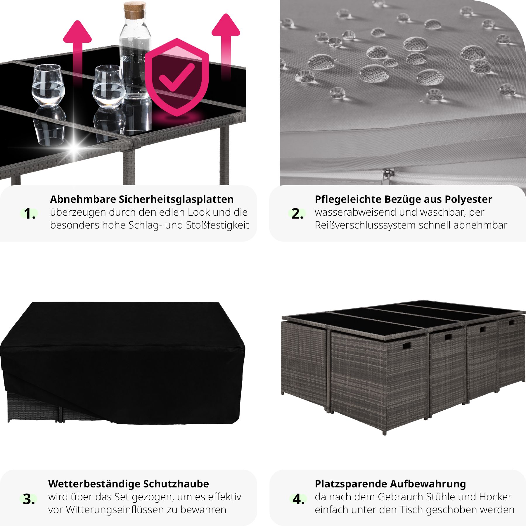 tectake® Rattan Sitzgruppe, für 8 bis 12 Personen, UV-beständig, zusammenschiebbar, inklusive Schutzhülle