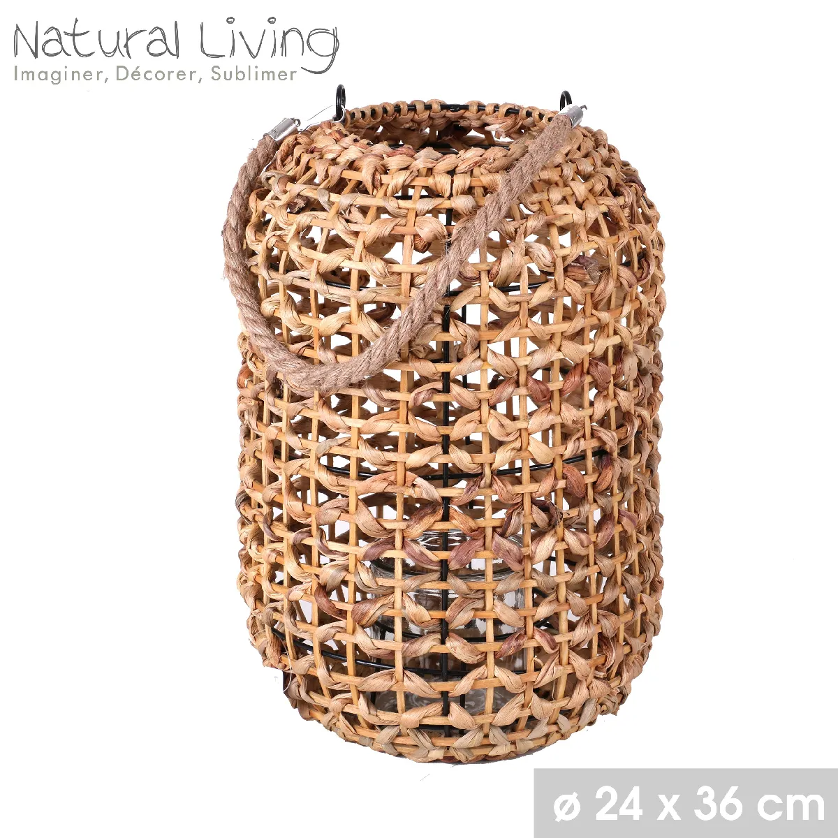 Urban Living Lanterne Ethnique Rotin 36 cm Beige