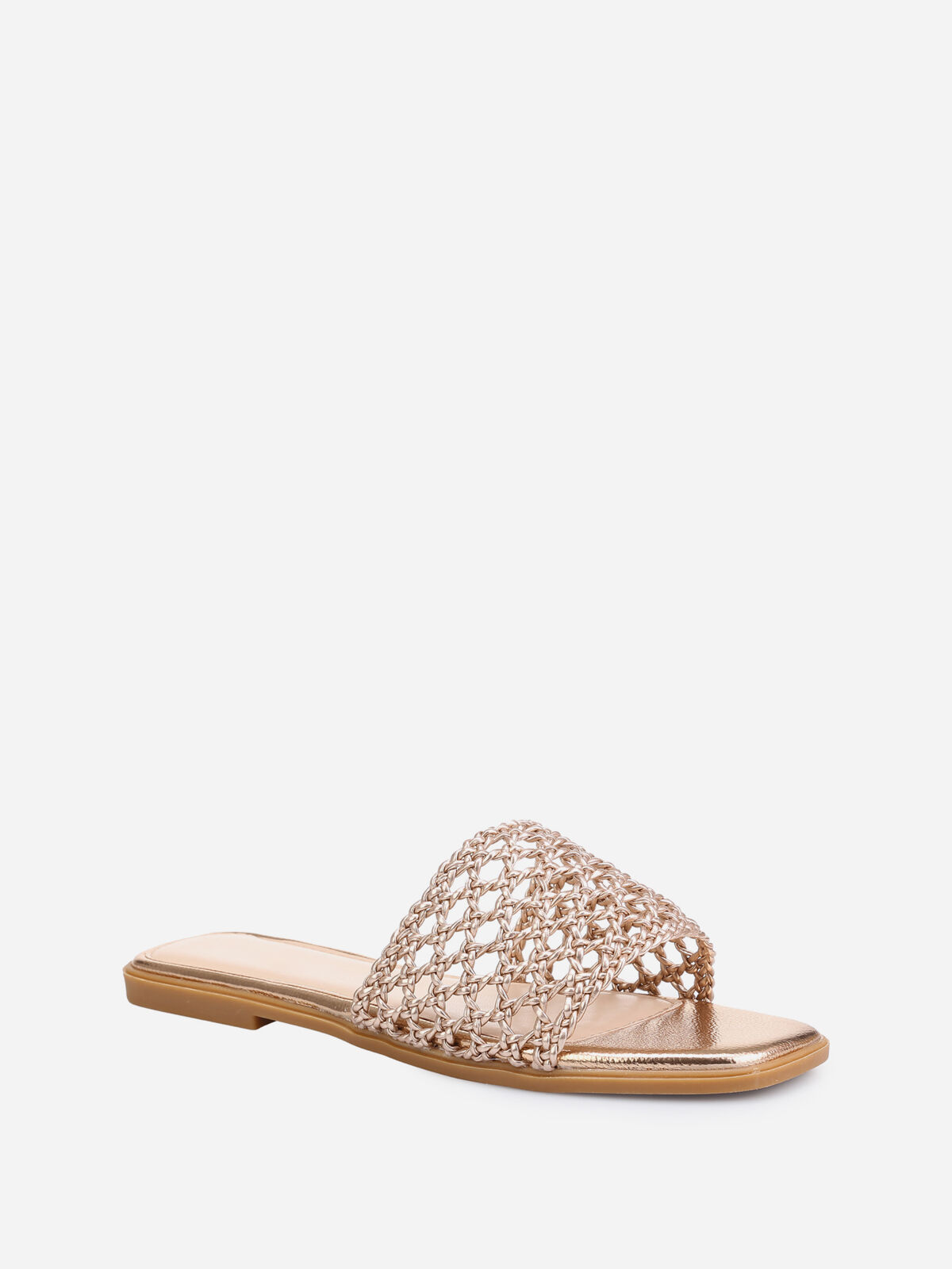 Mules effet tressage osier ajouré- Doré rose