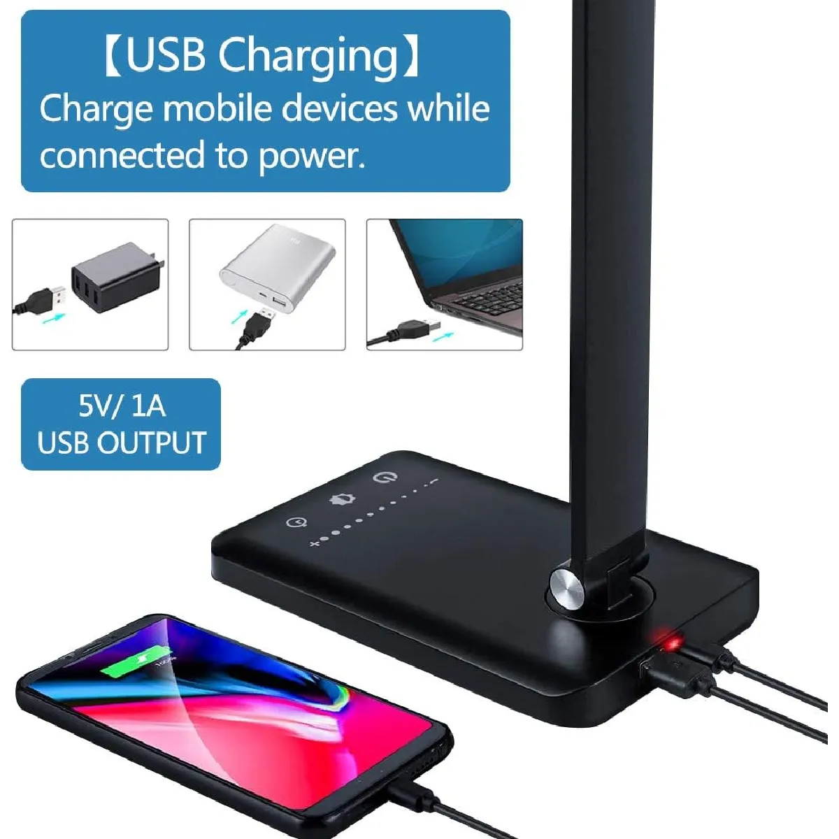 Lampe de Bureau LED Tactile Noir