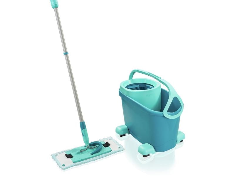 Leifheit Flachwischer Clean Twist M Ergo mit Rollen Mobiles Bodenwischer-Set speziell für Parkett und Holzböden