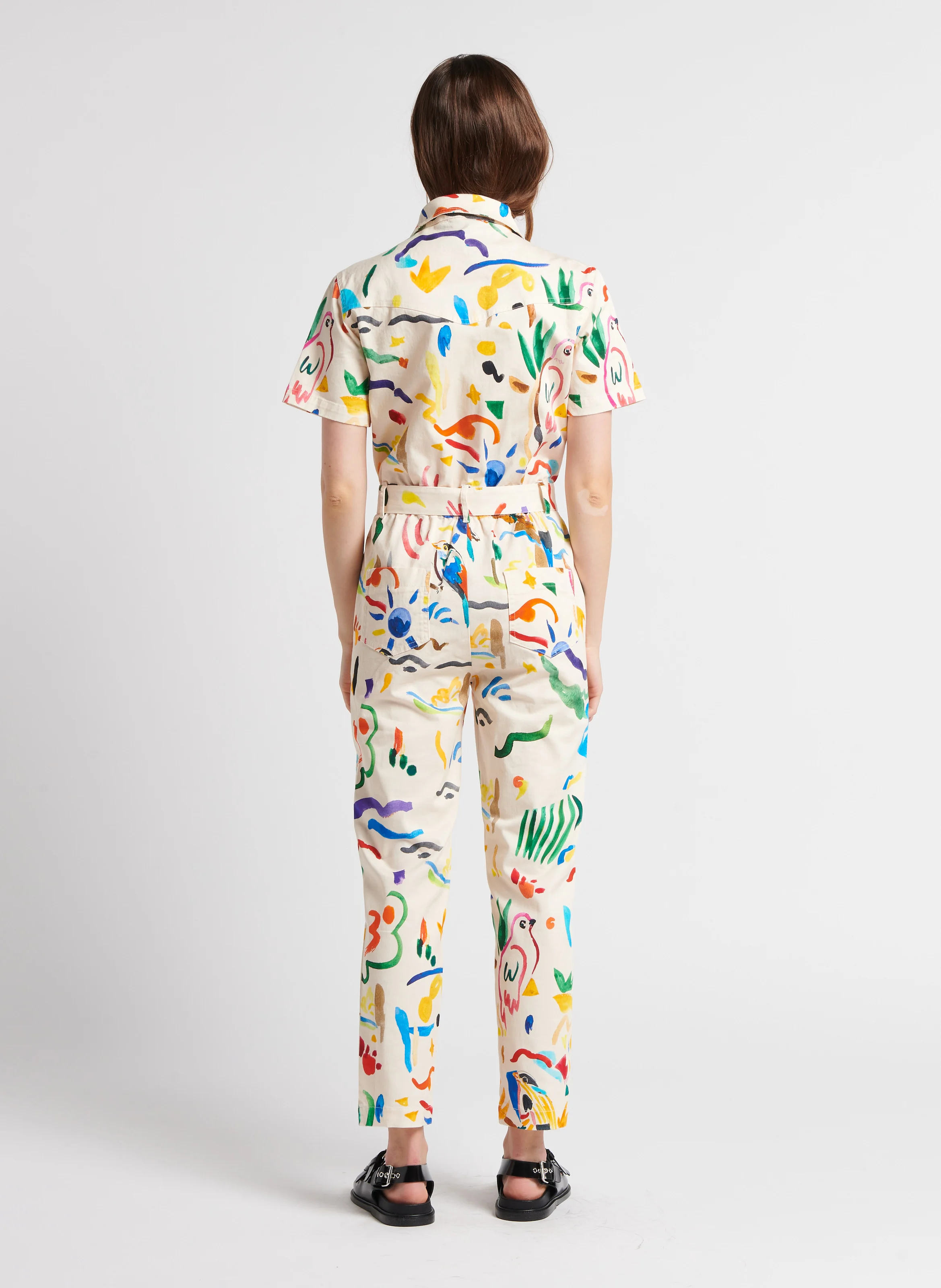 PRELUDE EN DO - Combinaison imprimée et ceinturée en denim coton | Multicolore