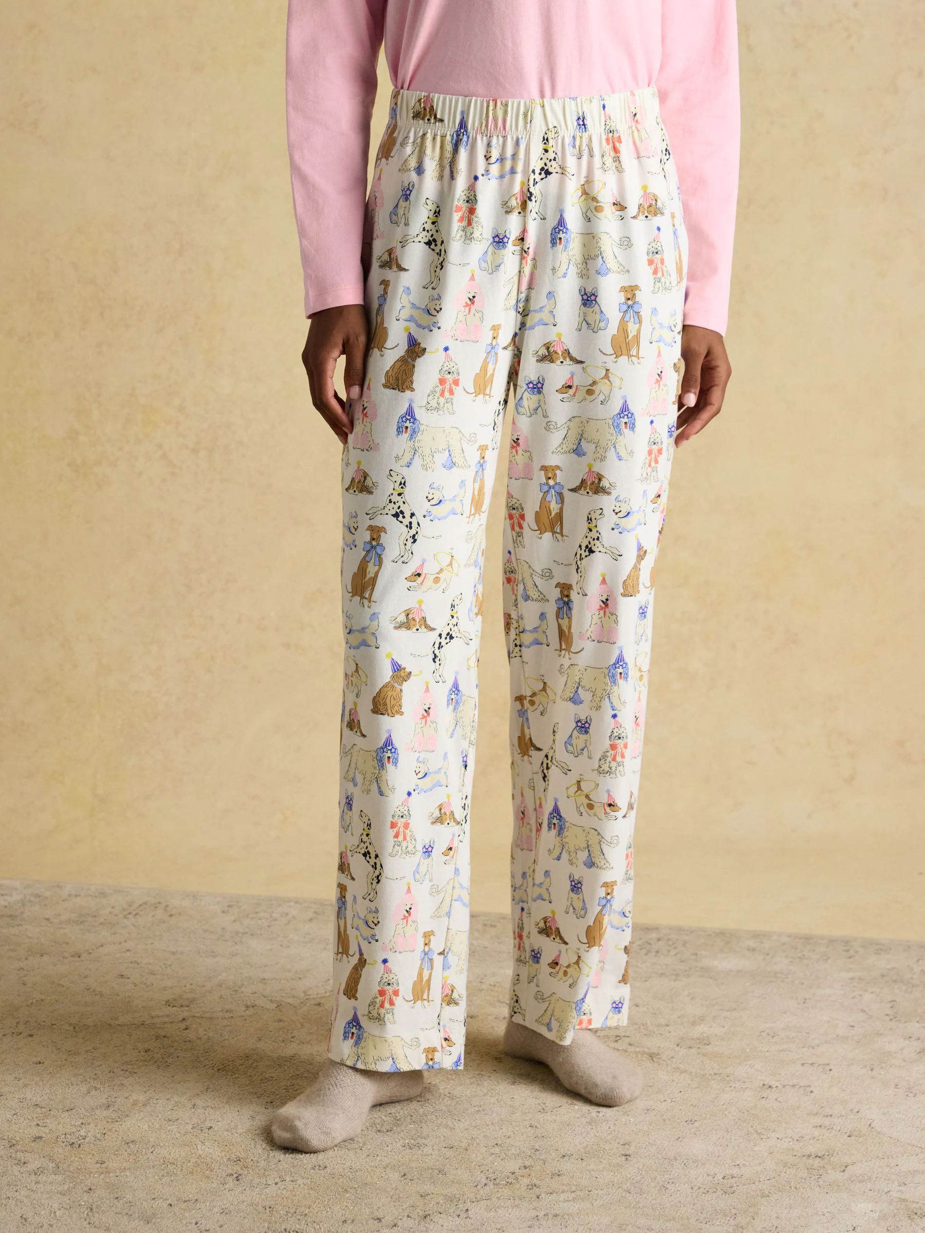 Pink & Cream Party Dogs - Joules Lyla Long Sleeve Jersey Cotton Pyjama Set