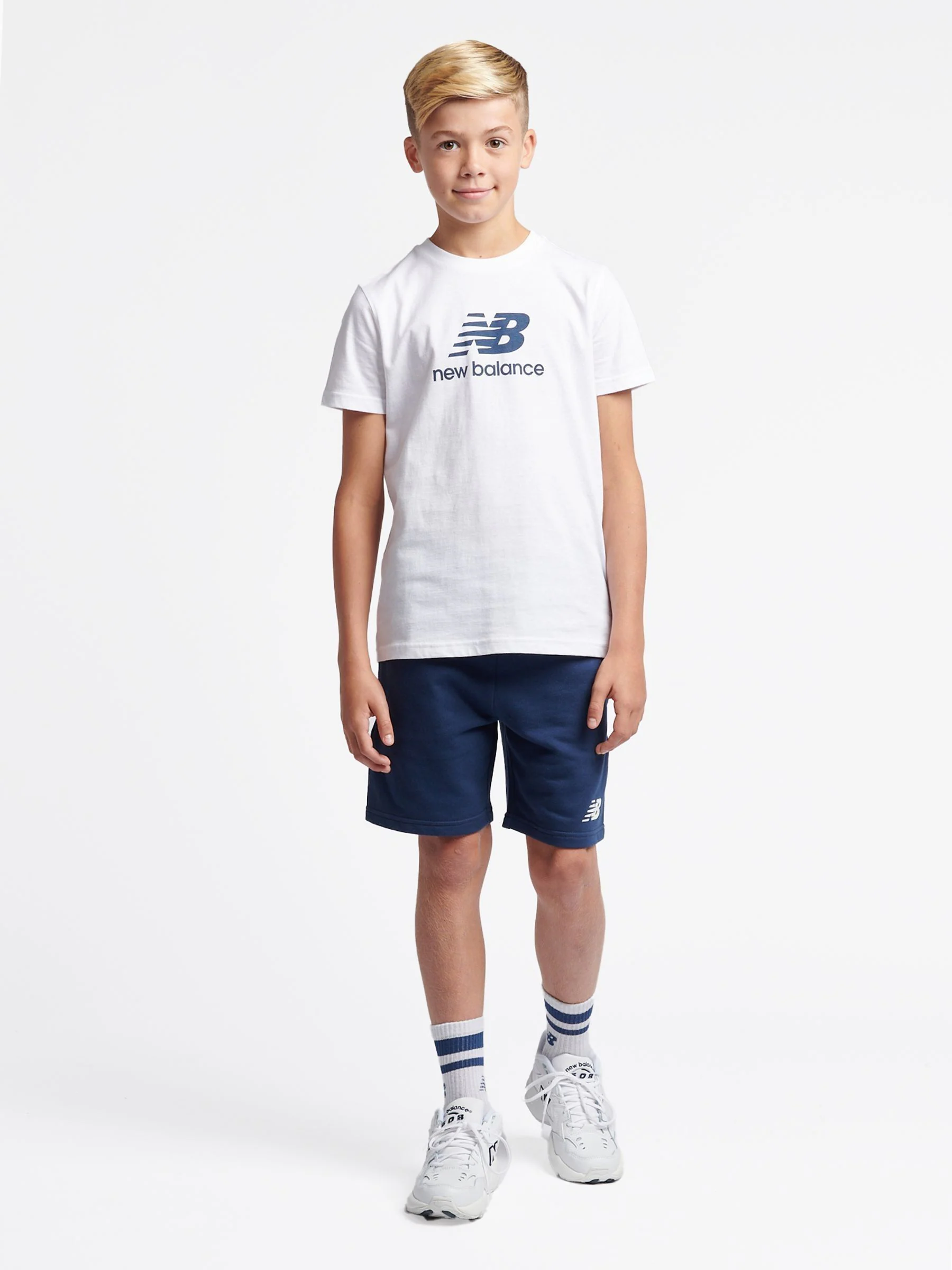 Wit - New Balance Stacked Logo T-Shirt and Shorts Set