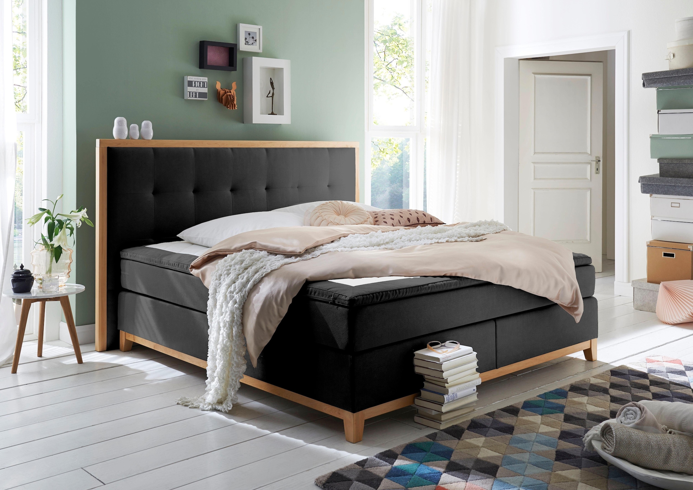 Home affaire Boxspringbett »Sonja« mit Steppung im Kopfteil und Holzrahmen, inklusive Topper