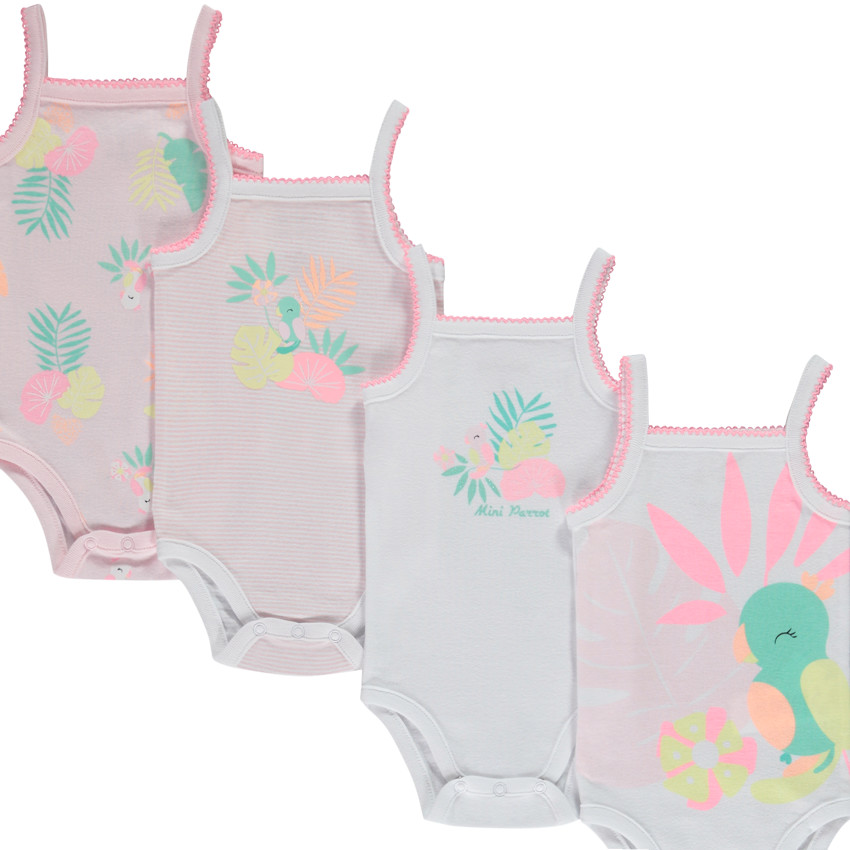 Lot de 7 bodies débardeurs motifs oiseaux tropicaux pour bébé fille