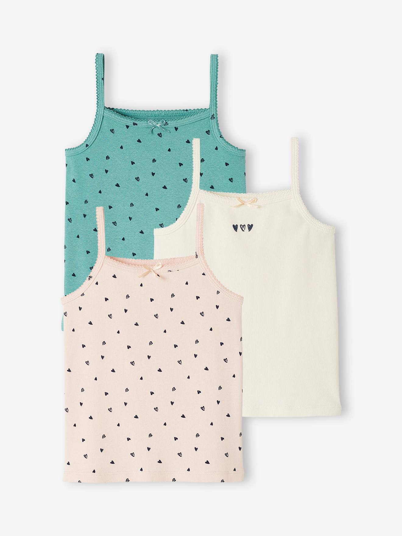 Conjunto de 3 tops estampados para meninas, estampa rosa claro.