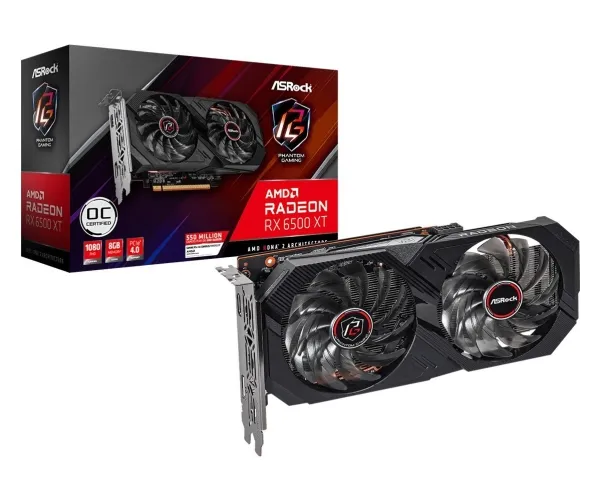ASRock Phantom Gaming Radeon RX 6500 XT 8GB OC - Grafikkort - Radeon RX 6500 XT - 8 GB GDDR6 - PCIe 4.0 x8 - HDMI, DisplayPort