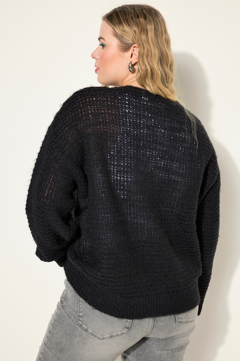 Pullover, Boxy Shape, Lochstrick, Rundhals, Langarm