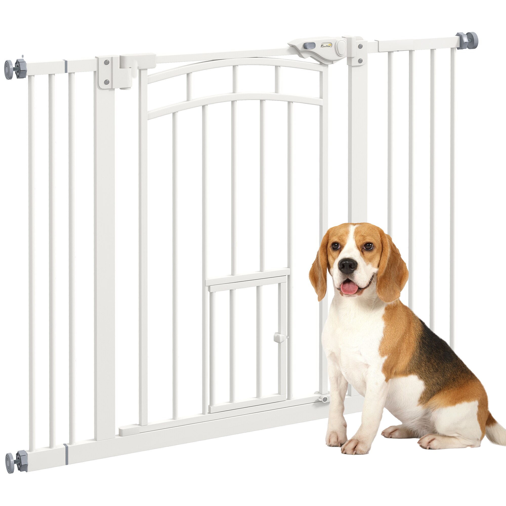 PawHut Türschutzgitter mit einer Katzentür weiß 74-100L x 4B x 76H cm