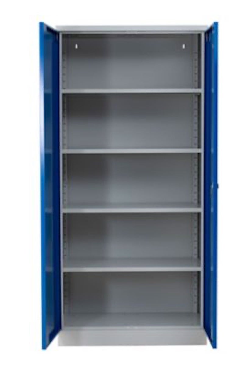 PROREGAL Stalen kast Bee 4 planken HxBxD 195 x 92 x 60 cm Gepoedercoat en versterkt plankmateriaal Grijs en blauw