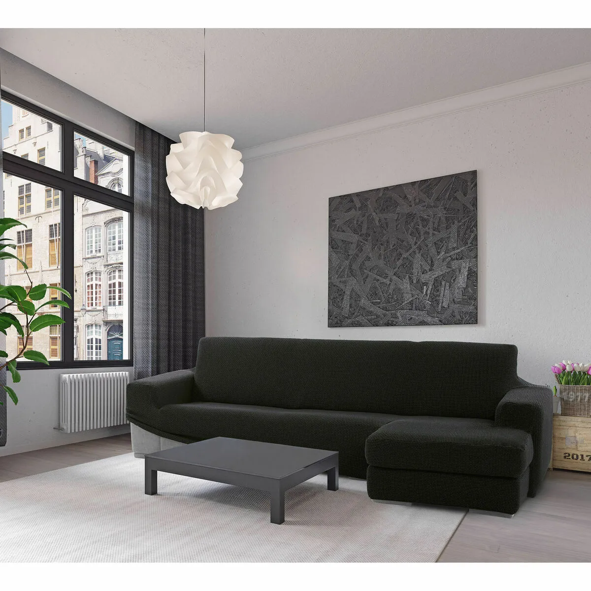 Chaise longue Sofaskins NIAGARA Noir 210-340 cm