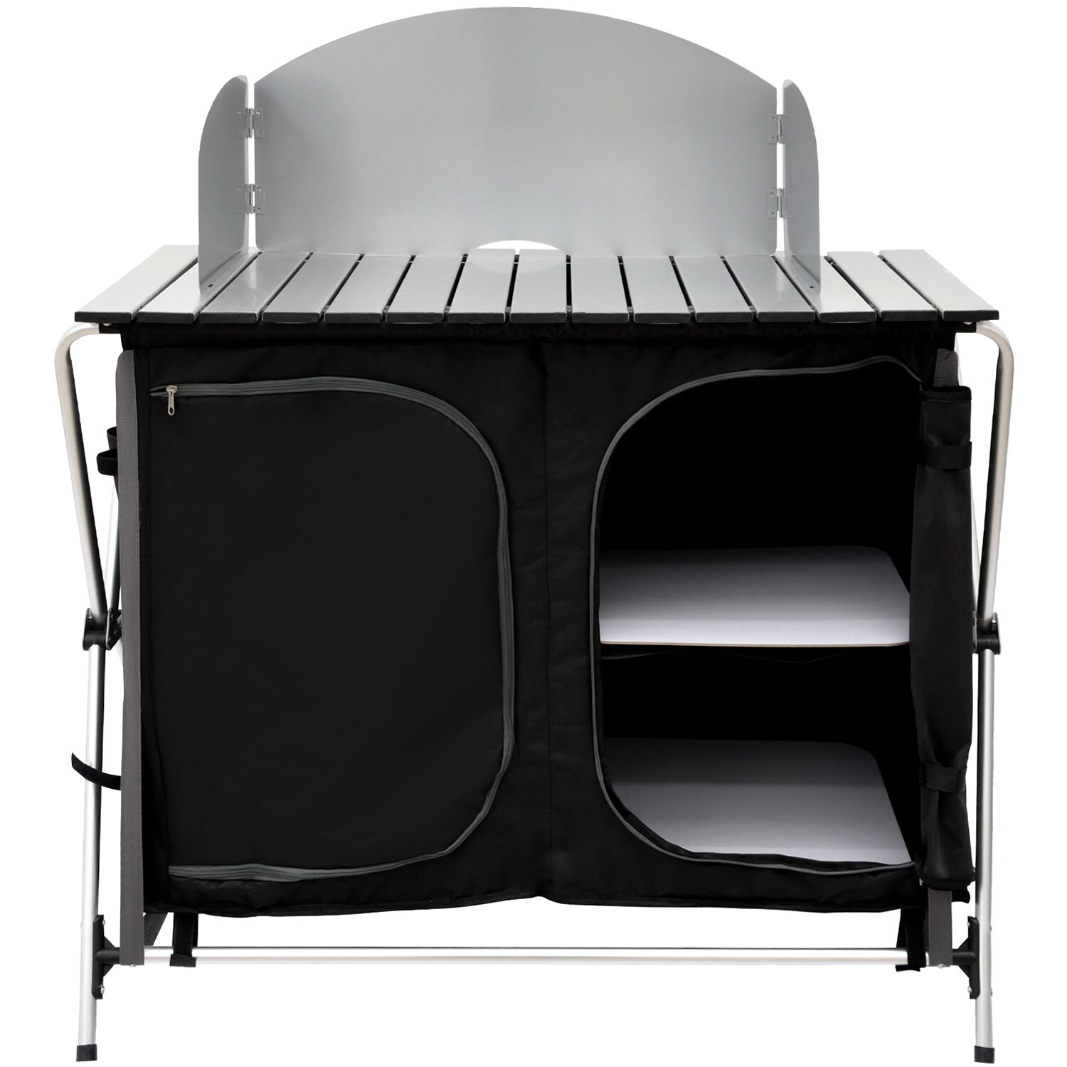 Camping-Küche inkl Windschutz 90x48x115cm 3 Fächer Campingschrank faltbar Kocher