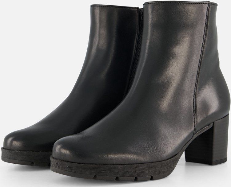 Gabor - Enkellaarsjes - Leer - Zwart - Rubber Zool - Blokhak 6cm