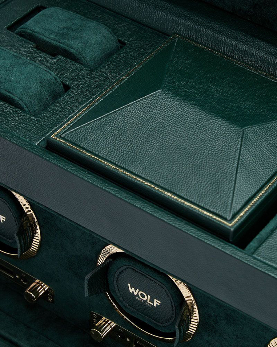 WOLF British Racing Triple Watch Winder With Storage Green
