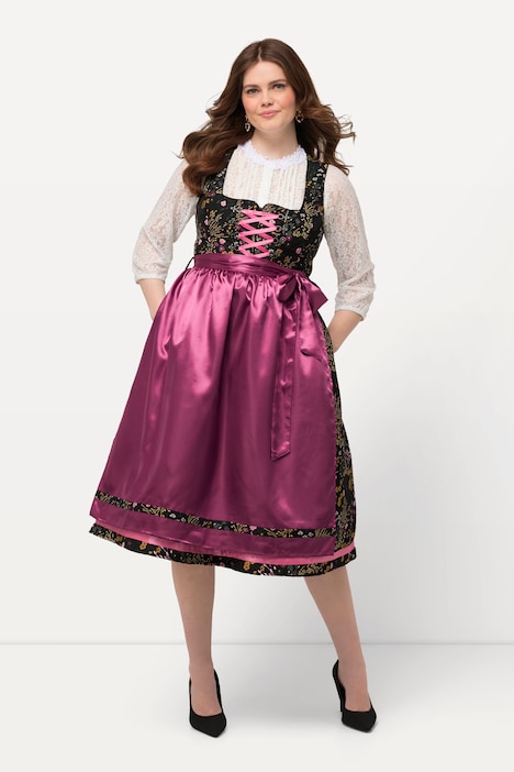 Dirndl, Blüten, Pailletten, Carree-Ausschnitt, ärmellos