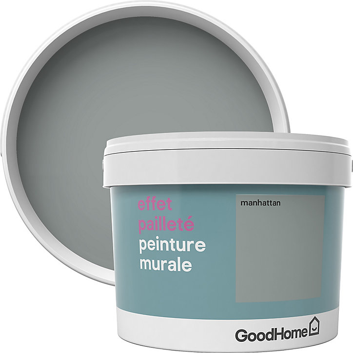 Peinture à effet paillettes GoodHome gris Manhattan 2L