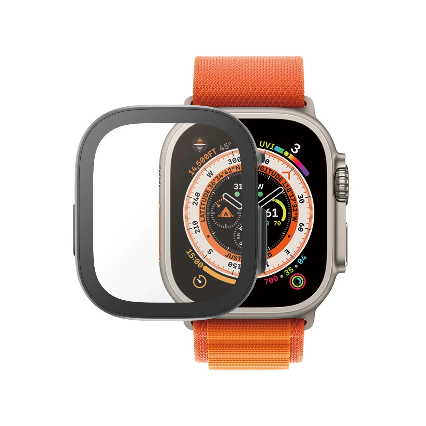 Apple Watch Ultra 3 / Ultra 2 / Ultra (49 mm) Full Body Protection D3O Bumper Case   Displayschutz Glas (3691) - Schwarz