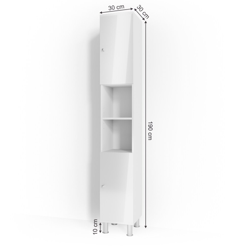 VICCO Badschrank Fynn 190 x 30 cm Weiß Hochglanz - Badezimmerschrank Hochschrank Schrank Badregal