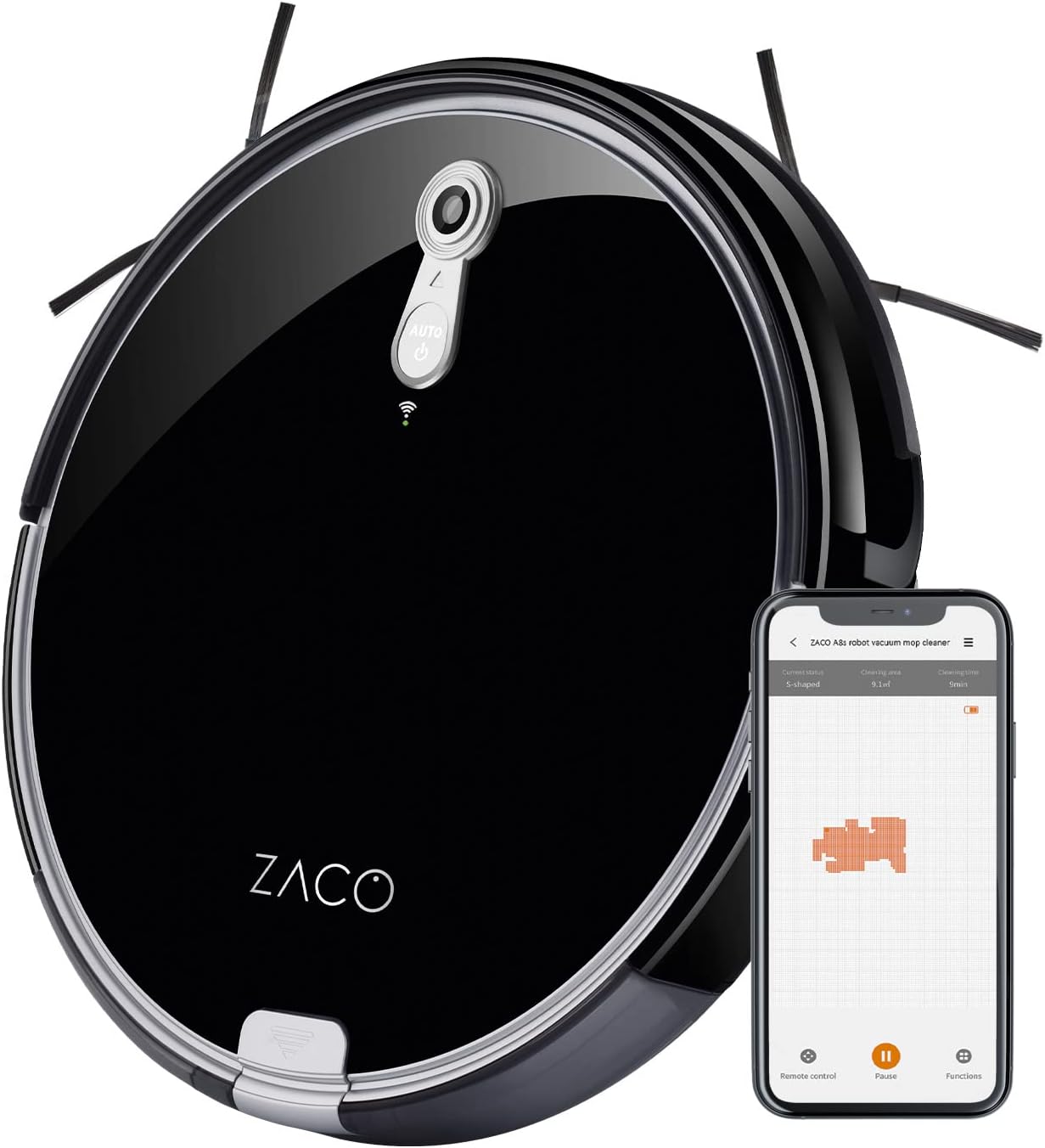 ZACO A8s Saugroboter mit Wischfunktion, App & Alexa Steuerung, 7,2cm flach, automatischer Staubsauger Roboter, 2in1 Wischen oder Staubsaugen, für Hartböden, Fallschutz, mit Ladestation