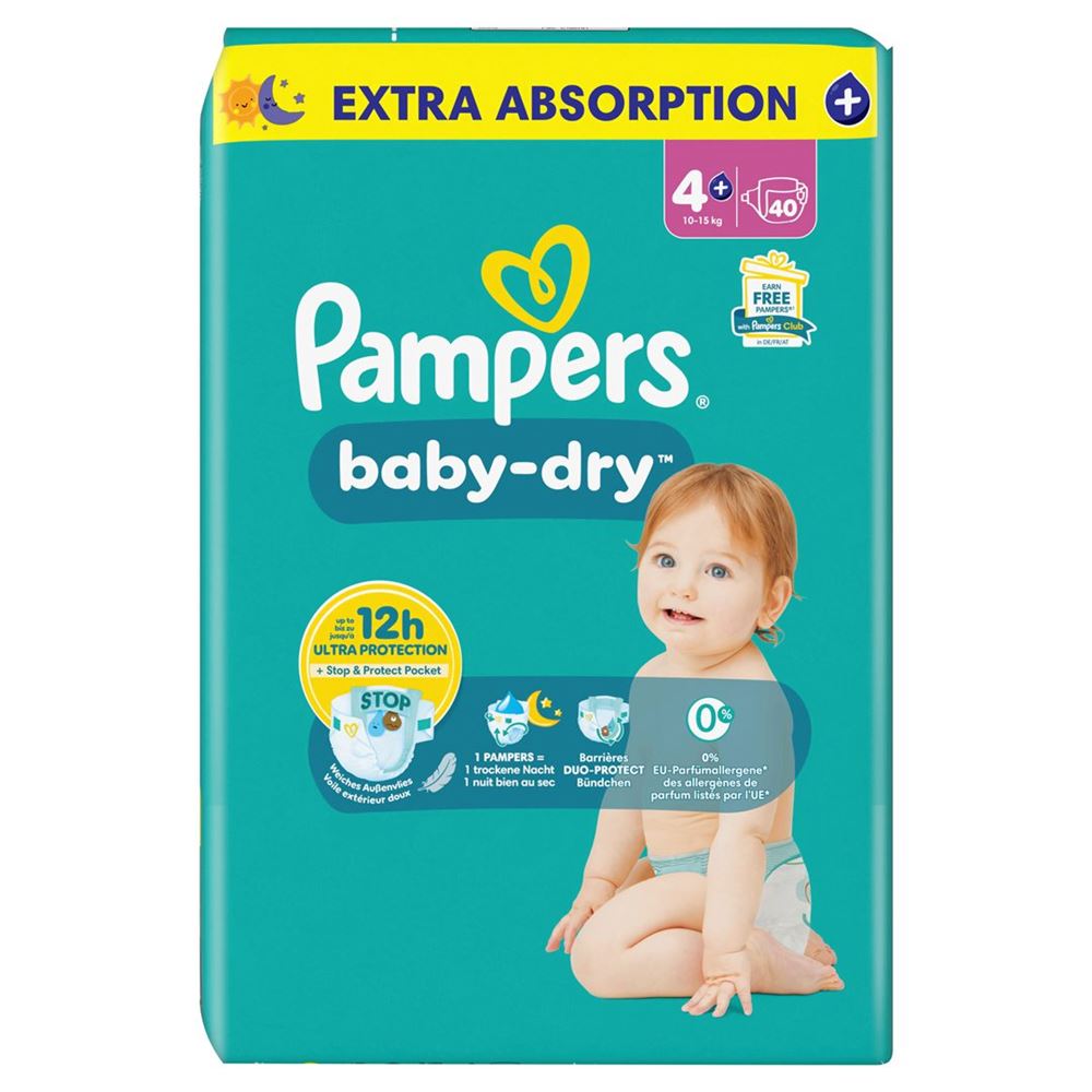PAMPERS Baby Dry<br>40 Stück, Gr4+ 10-15kg, Maxi Plus Vorteilspack