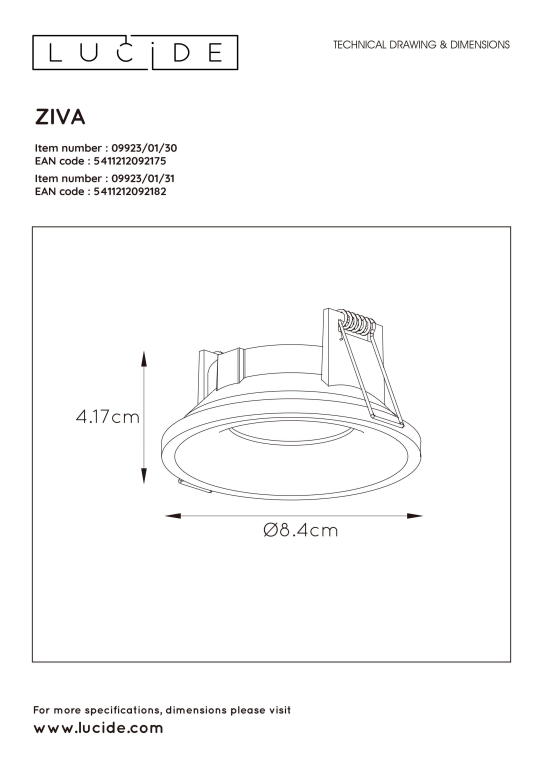Lucide Ziva spot Ø8,5 badkamer IP44 wit