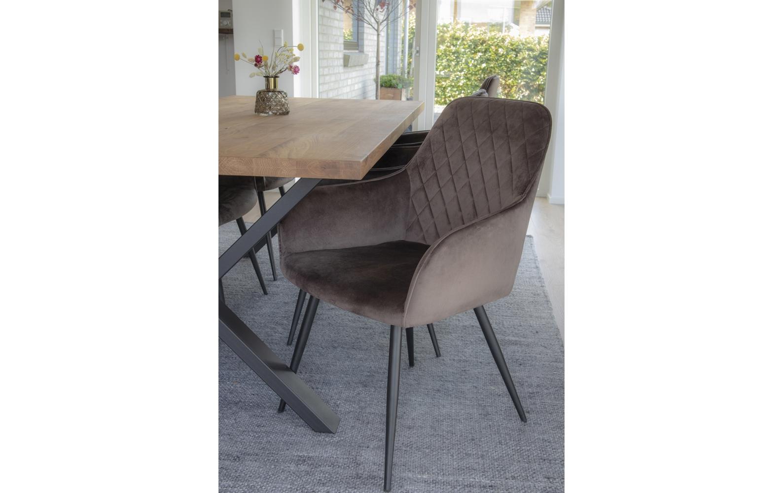Stuhl Harbo 65 x 57 x 87, Grau/Schwarz, 2 Stück<br>Esszimmerstuhl mit Armlehnen und Rautensteppung