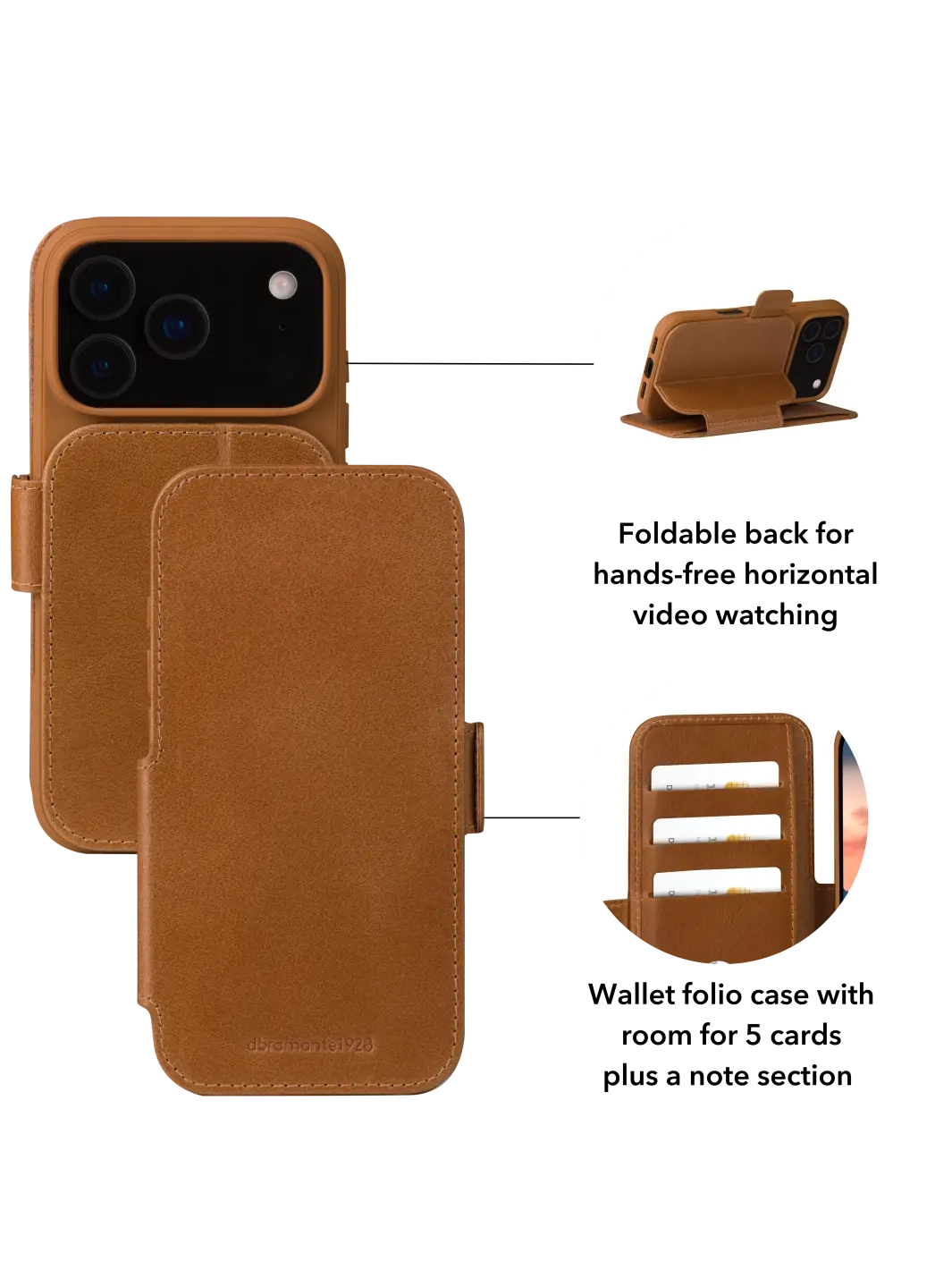 iPhone 17 Pro Max Echtleder Tasche mit RFID Schutz Copenhagen (CO69GT006623) - Tan