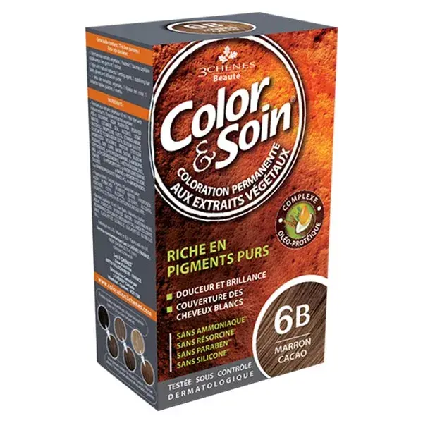 Tinta permanente 3 Oaks Color & Care nº 6B Marrom Cacau