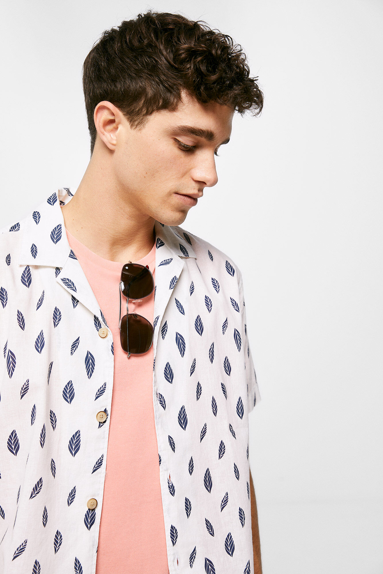 Camisa lino estampada - azul oscuro
