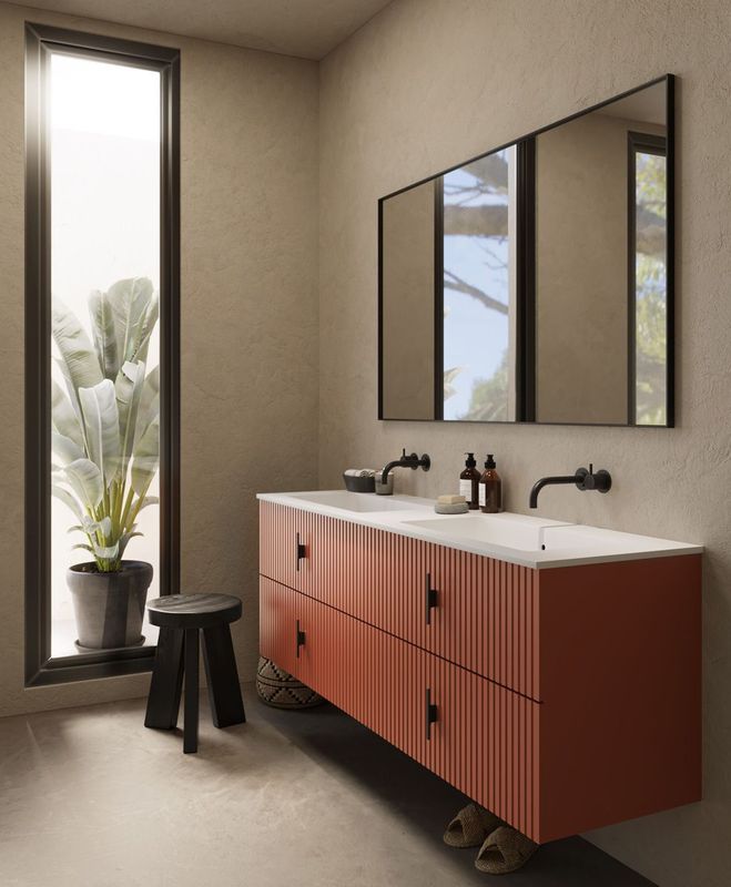 Muebles Avila - Badmeubel - Terracotta - 160cm - Met Dubbele Wastafel Zonder Kraangaten