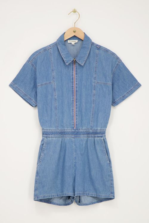 Blauwe denim playsuit met rits