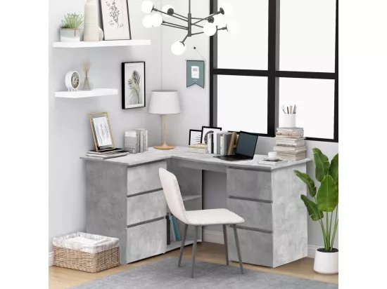 Bureau d'angle Gris béton 145x100x76 cm Bois d'ingénierie