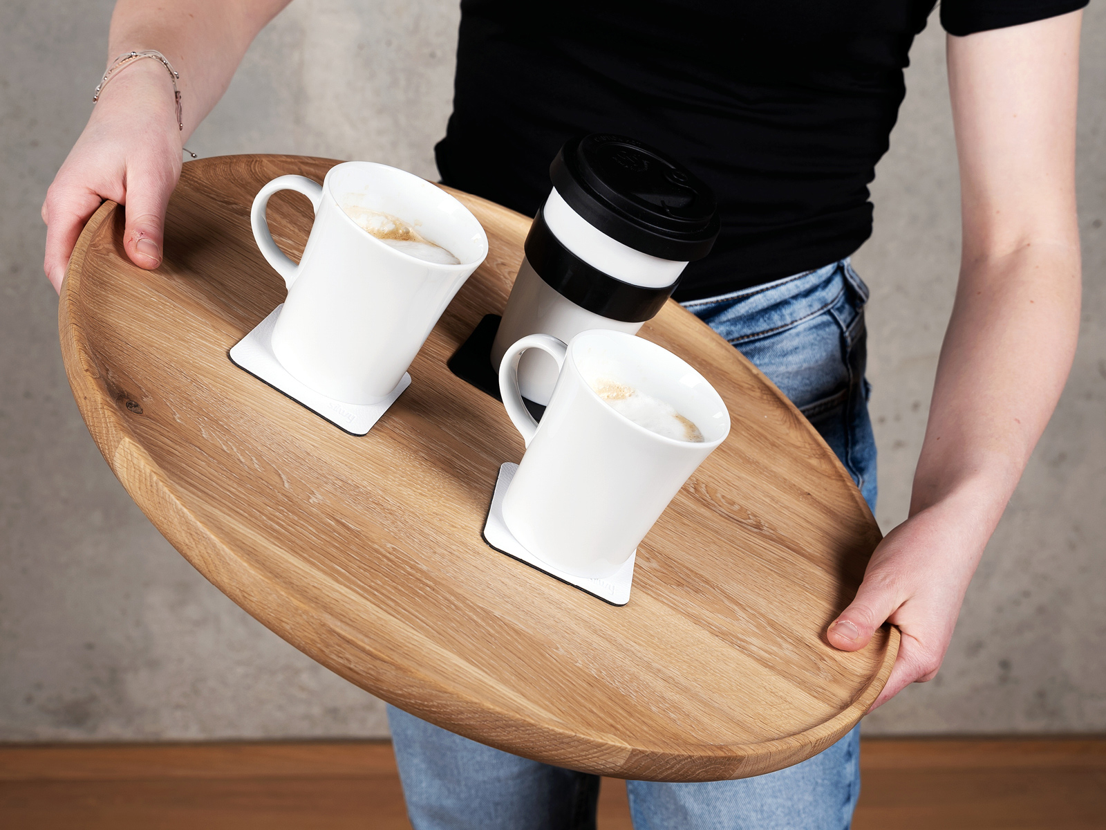 Silwy porseleinen To-Go-Cup met zwarte onderzetter