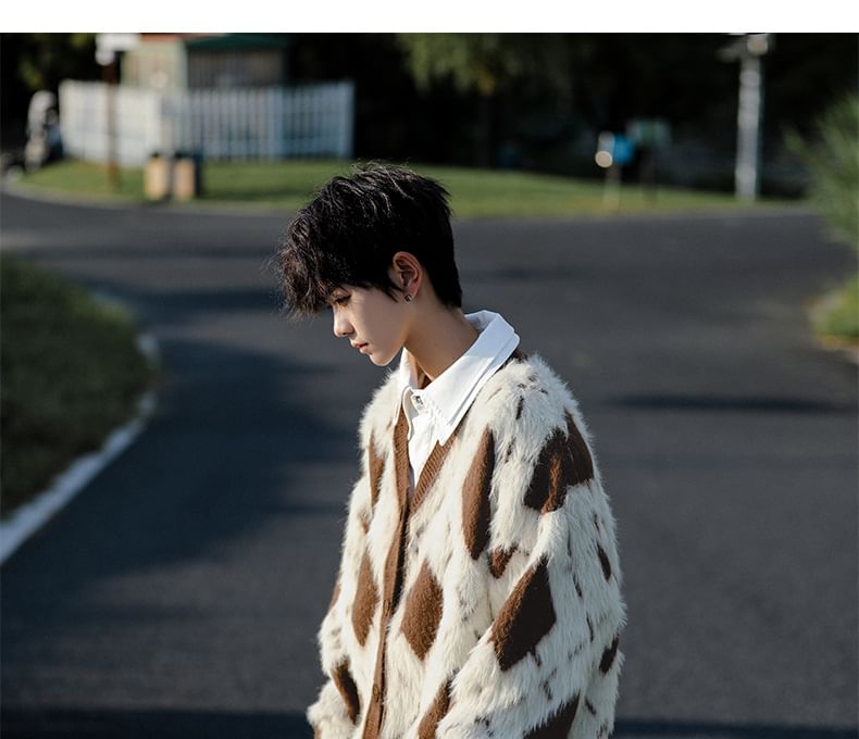 jaywoon - Argyle V-hals oversized pluizige cardigan