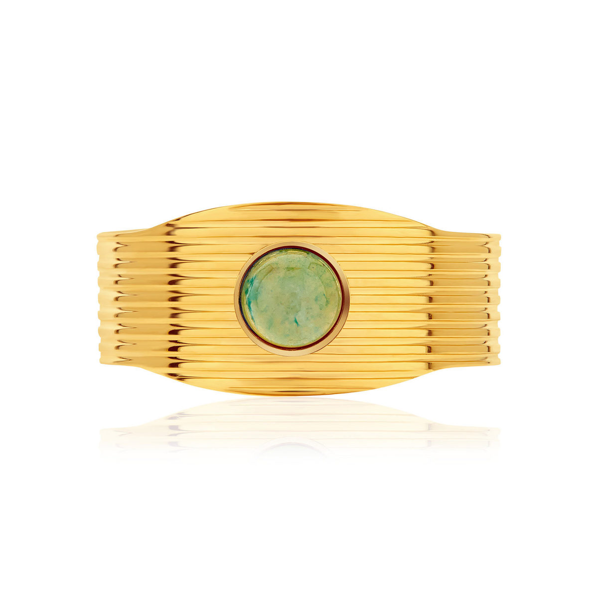 Bague acier doré ouverte aventurine verte