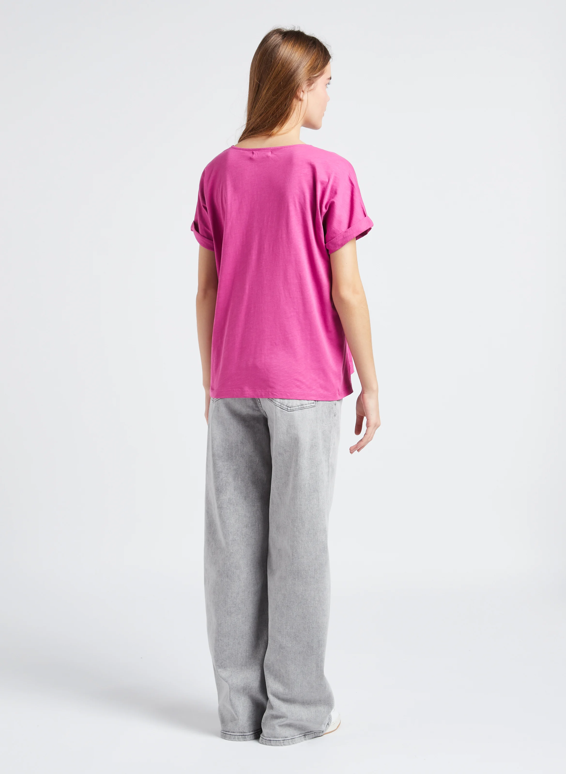 LINA - Jean ample taille haute en coton mélangé | Gris