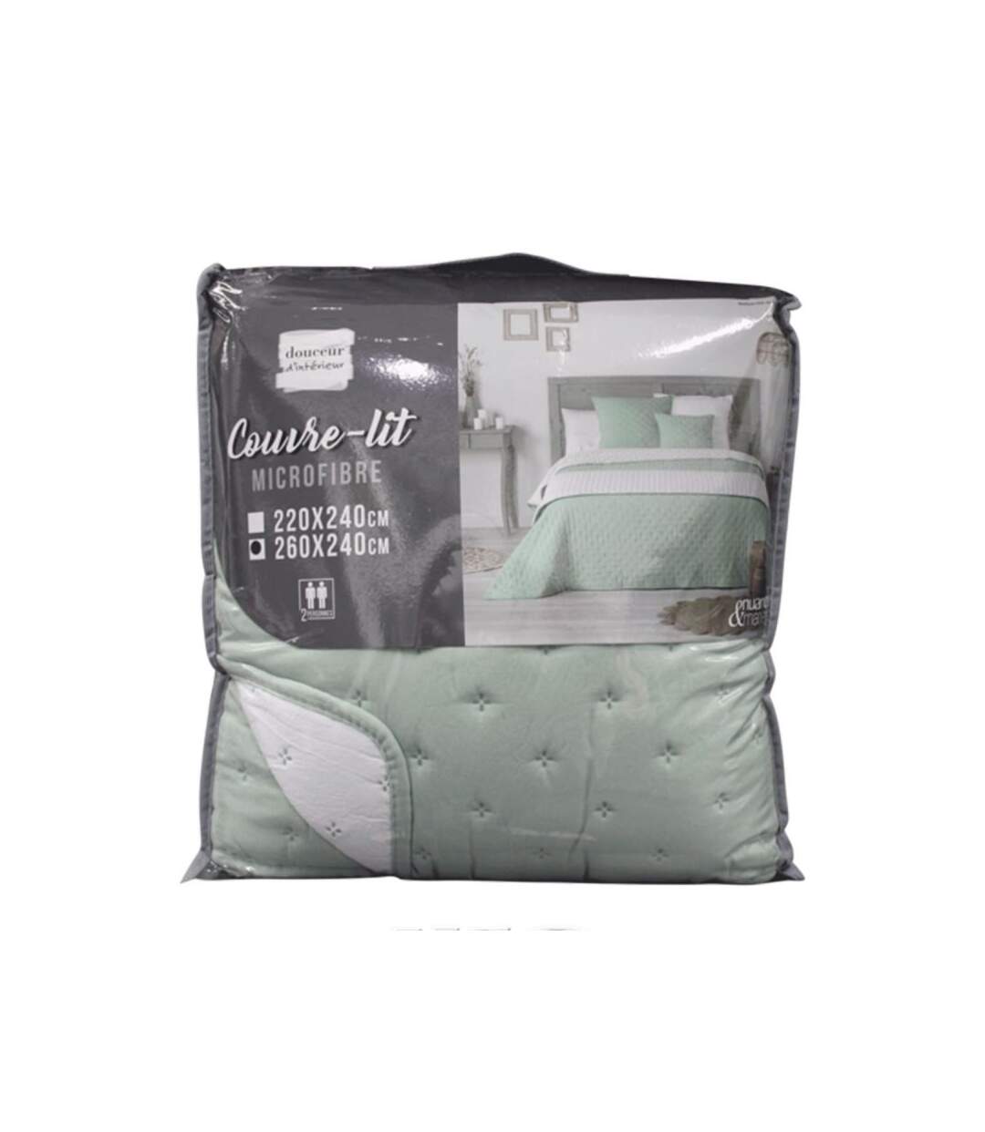Couvre-Lit 2 Personnes Mellow 240x260cm Menthe & Blanc