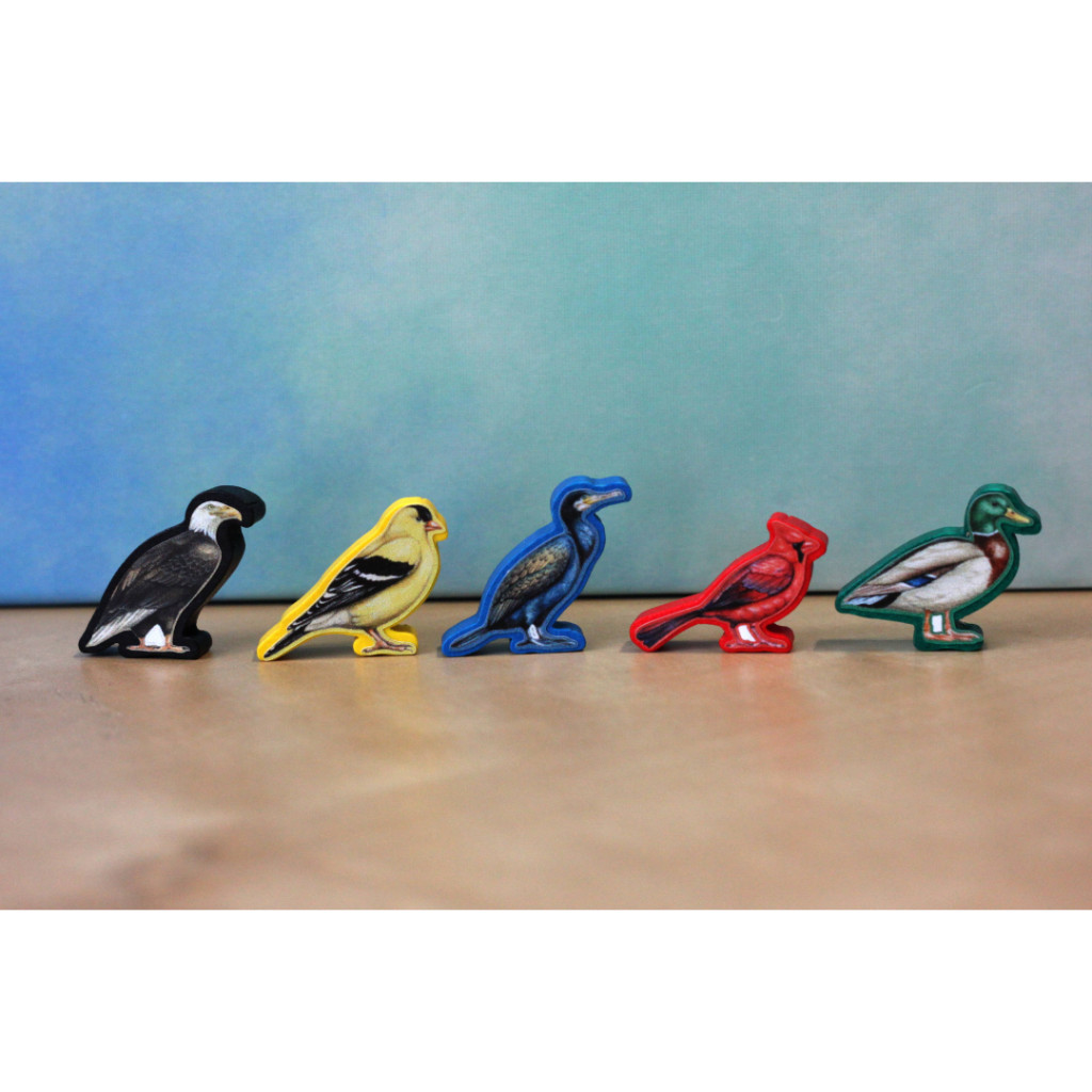 Wingspan - Jetons de joueur en bois et set d'autocollants