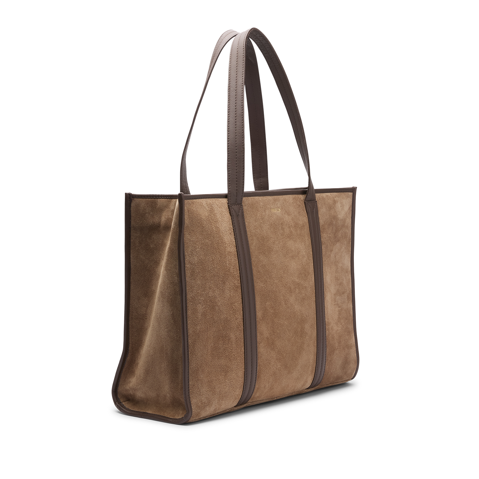 18 inch taupe suède shopper met leren details