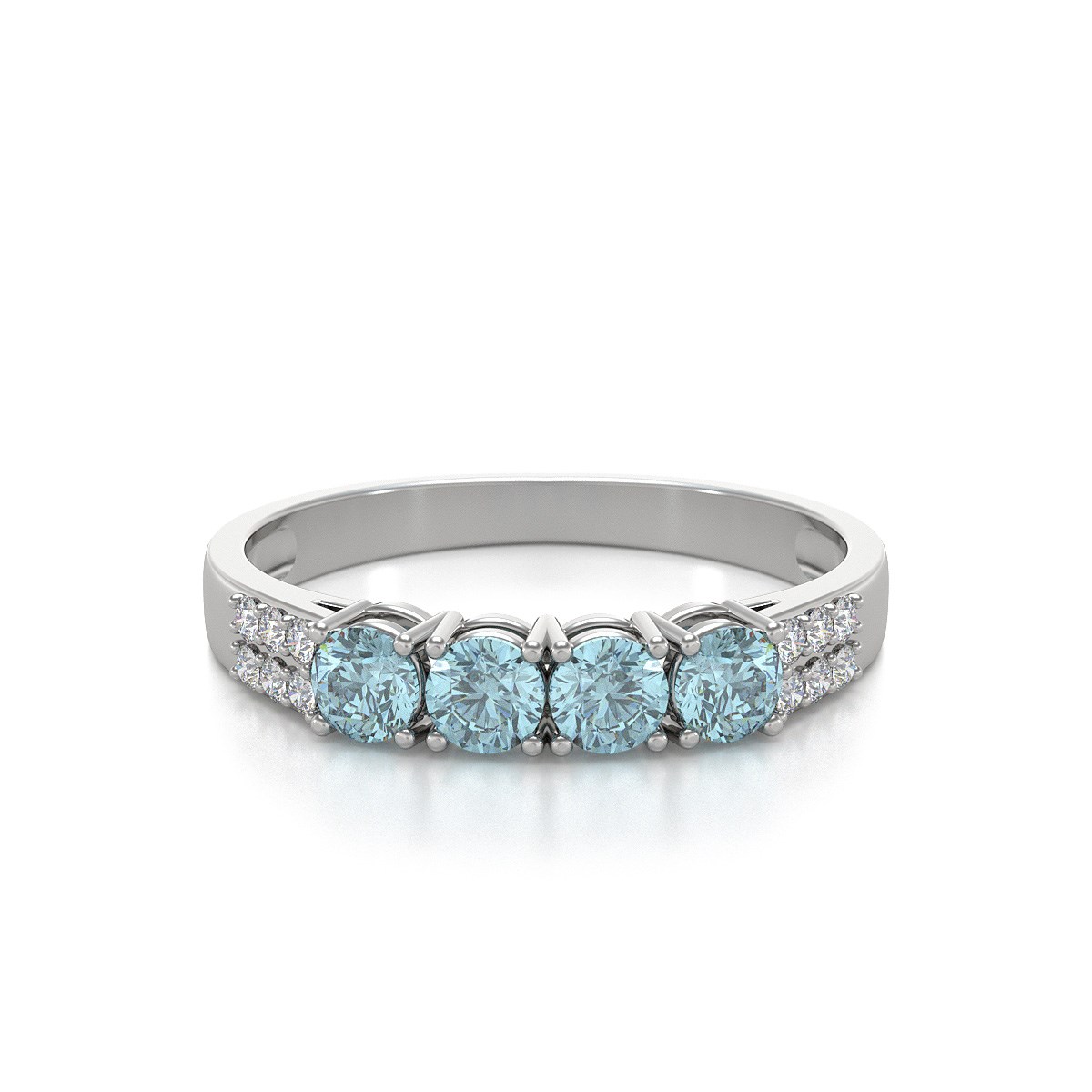 Bague Aigue-Marine et diamants sur Argent 925 2.382grs