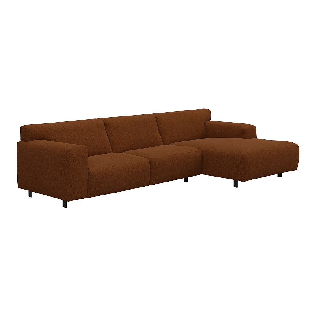 Vesta 2,5-seter med sjeselong høyre I Tekstil Gianni Bronze, standardsøm, sort metallben 10 cm, Comfort CM