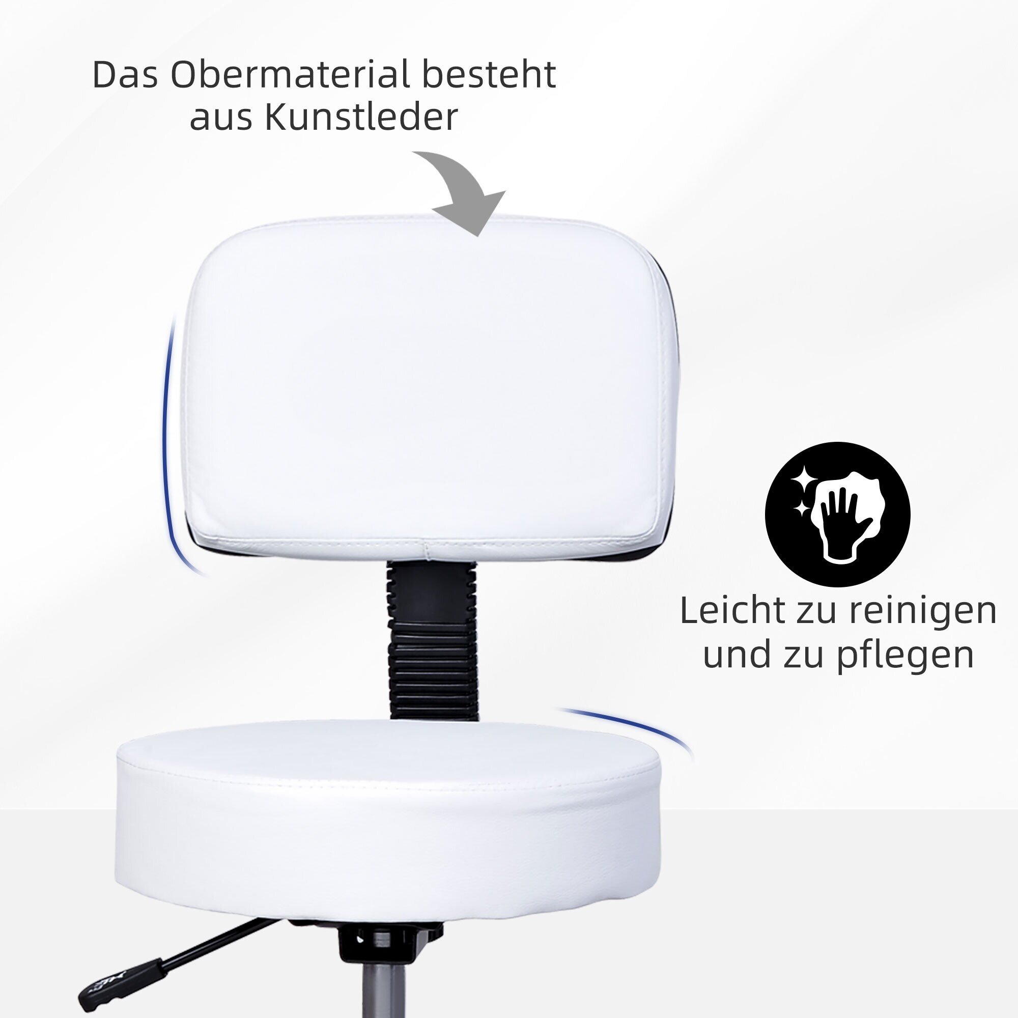 HOMCOM Rollhocker mit Lehne weiß 35 x (77-89) cm (ØxH)